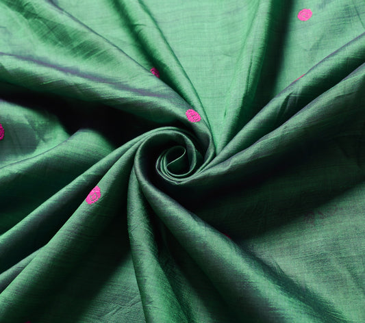 Sushila Vintage Green Sari Remnant Scrap Hand Woven Soft Pure Silk Craft Fabric