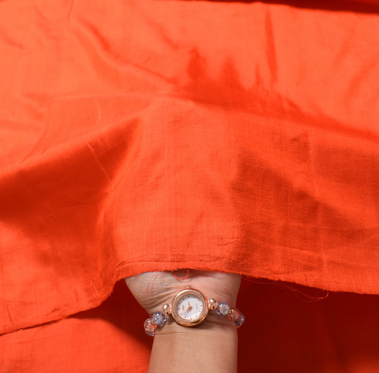 Sushila Vintage Sari Remnant Scrap Multi Purpose Pure Silk Orange Craft Fabric