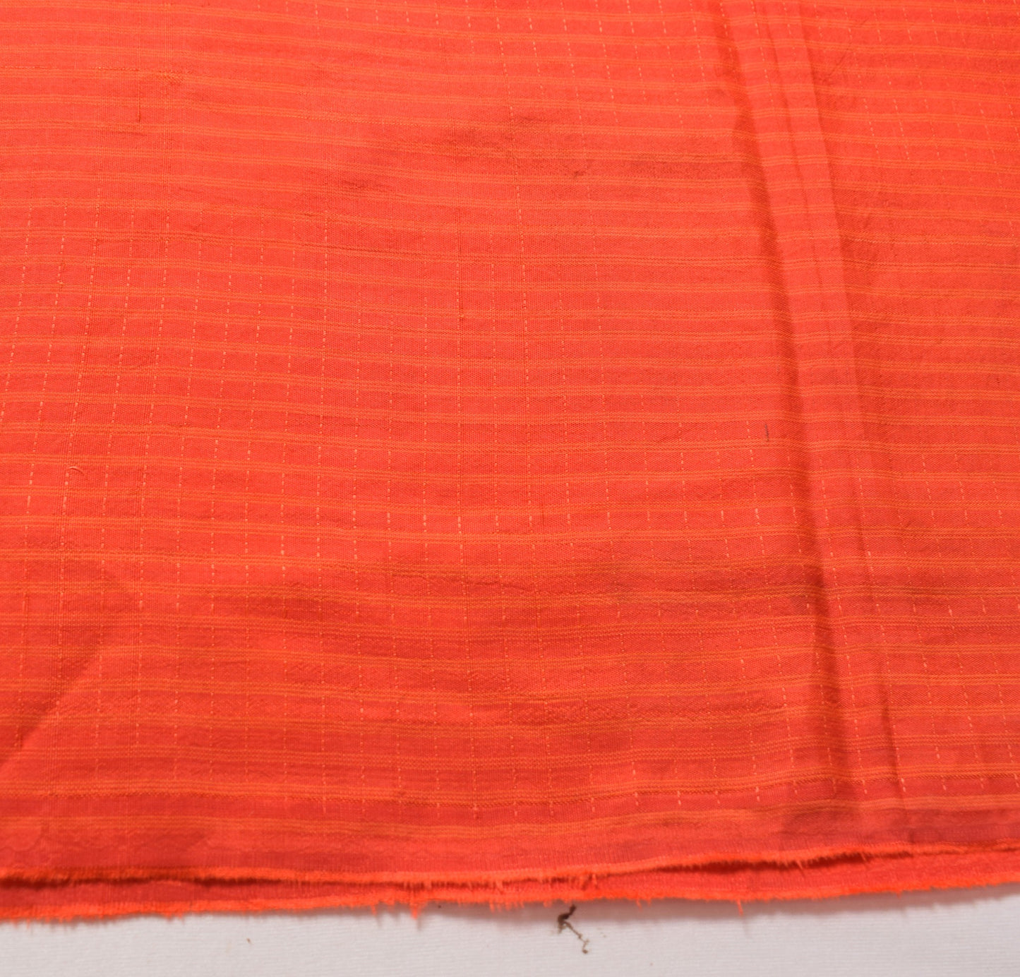 Sushila Vintage Pure Silk Sari Remnant Scrap Orange Hand woven Soft Craft Fabric