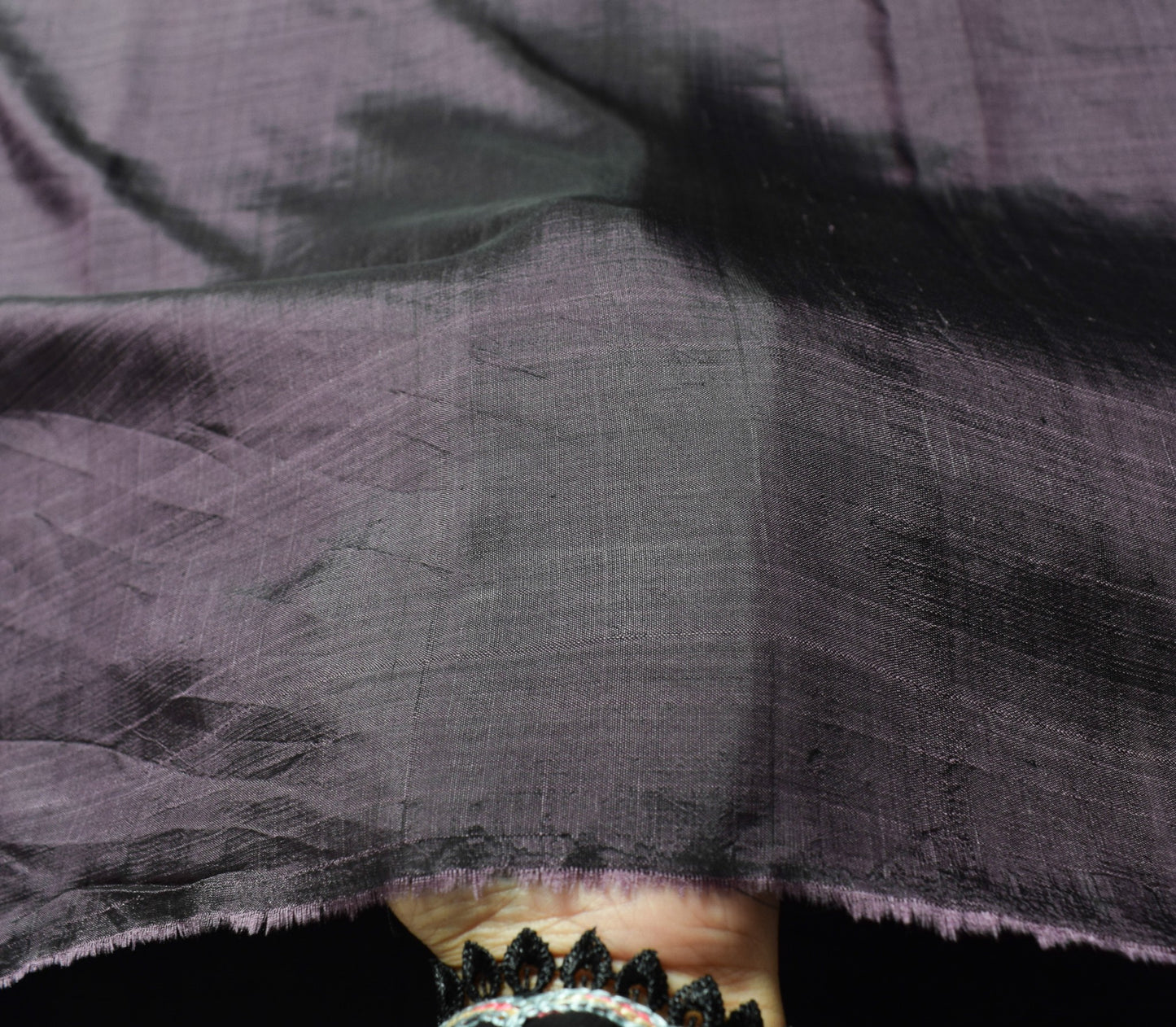 Sushila Vintage Dark Purple Sari Remnant Scrap Plain Pure Silk 5Yd Craft Fabric