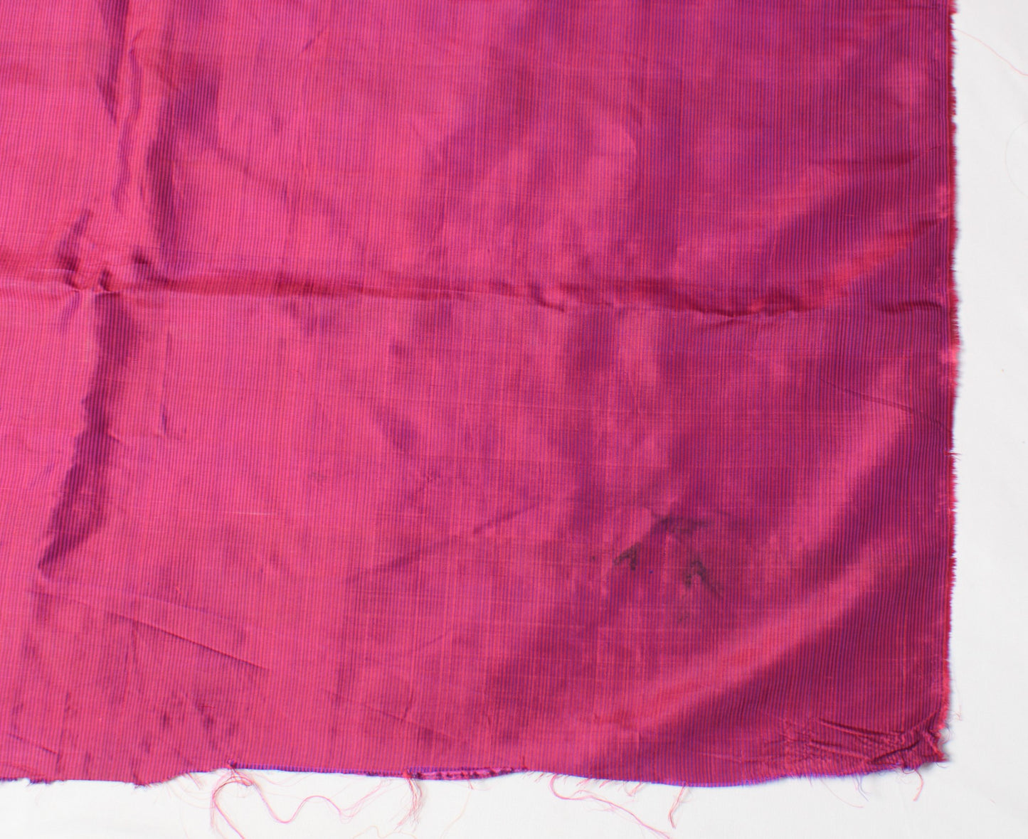 Sushila Vintage Pure Silk Sari Remnant Scrap Magenta Blue Stripes Craft Fabric