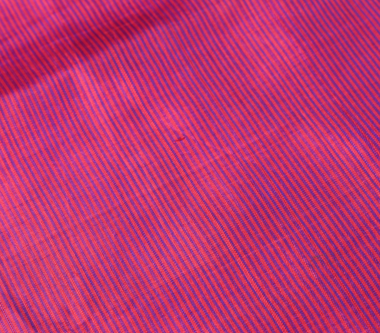 Sushila Vintage Pure Silk Sari Remnant Scrap Magenta Blue Stripes Craft Fabric