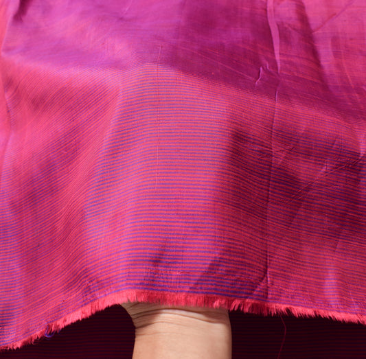 Sushila Vintage Pure Silk Sari Remnant Scrap Magenta Blue Stripes Craft Fabric