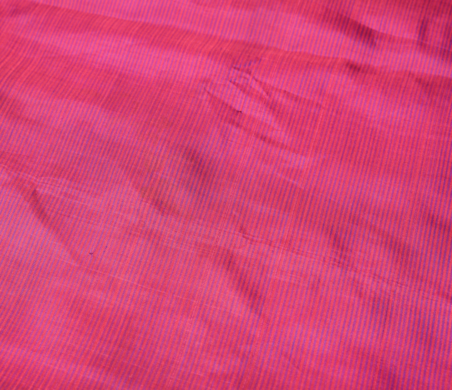 Sushila Vintage Pure Silk Sari Remnant Scrap Magenta Blue Stripes Craft Fabric