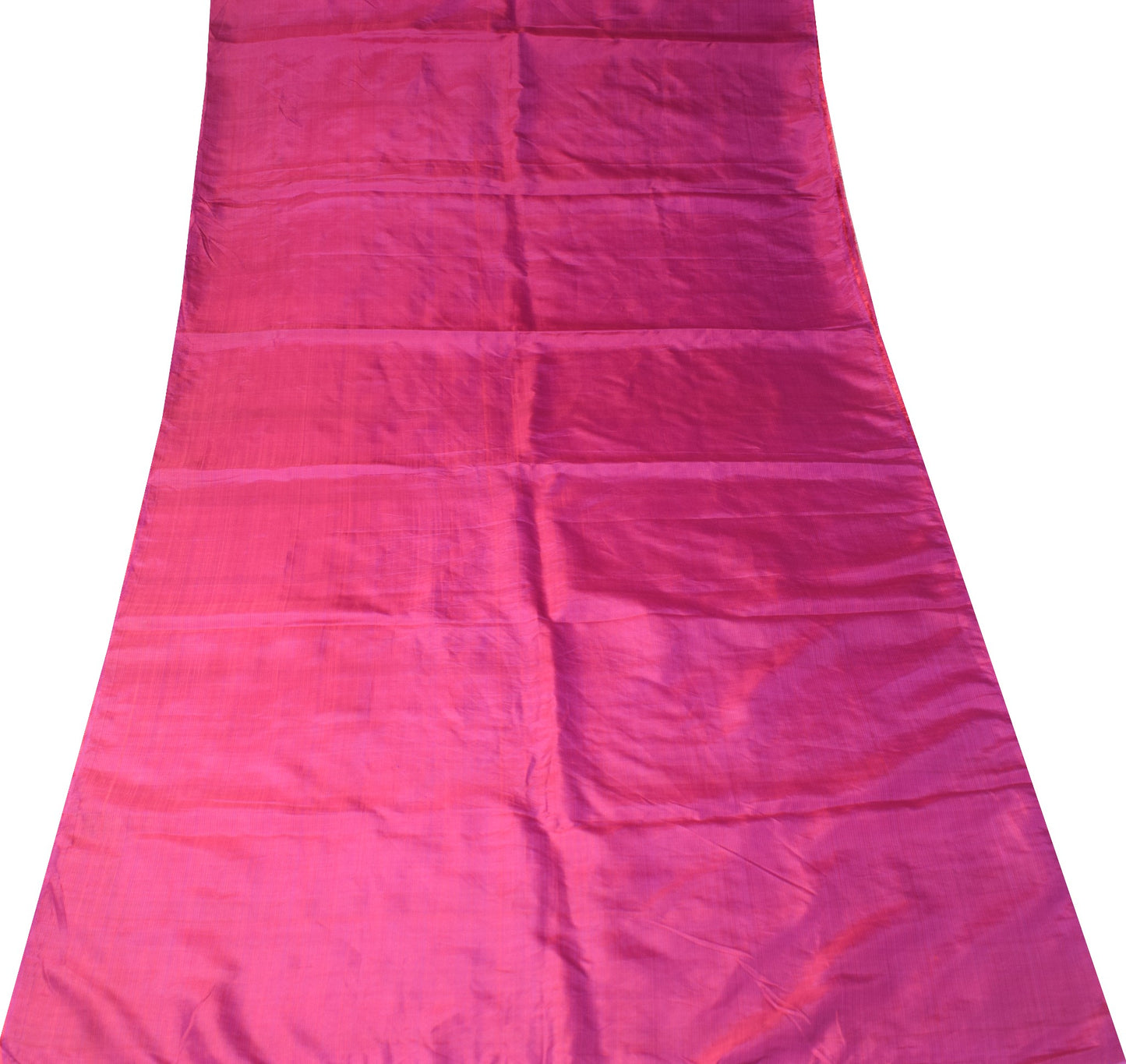 Sushila Vintage Pure Silk Sari Remnant Scrap Magenta Blue Stripes Craft Fabric