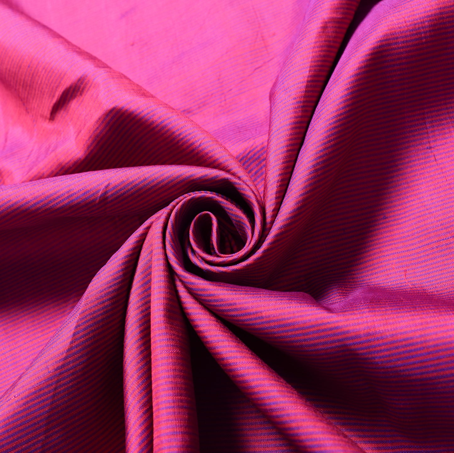Sushila Vintage Pure Silk Sari Remnant Scrap Magenta Blue Stripes Craft Fabric