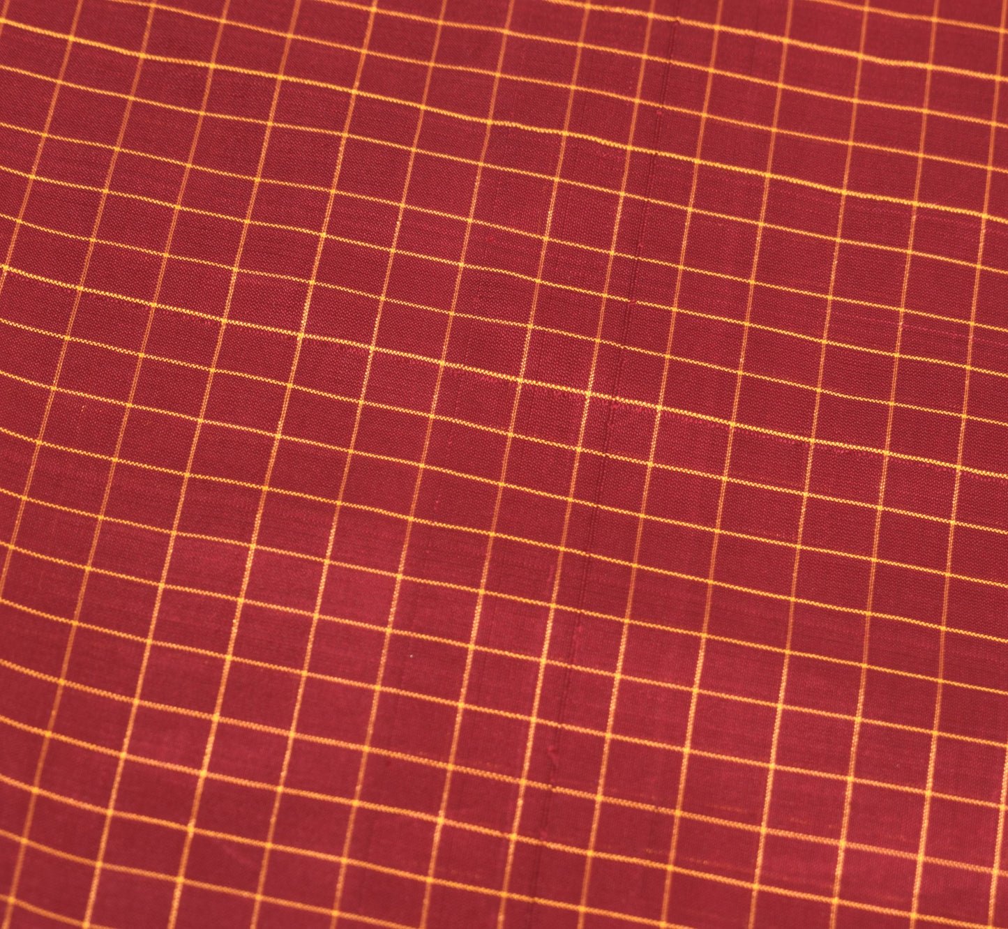 Sushila Vintage Checks Woven Sari Remnant Scrap Pure Silk Maroon Craft Fabric