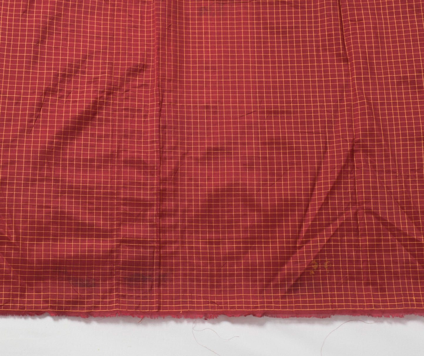 Sushila Vintage Checks Woven Sari Remnant Scrap Pure Silk Maroon Craft Fabric