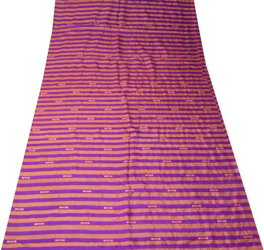 Sushila Vintage Purple Sari Remnant Scrap Stripes Woven Pure Silk Craft Fabric
