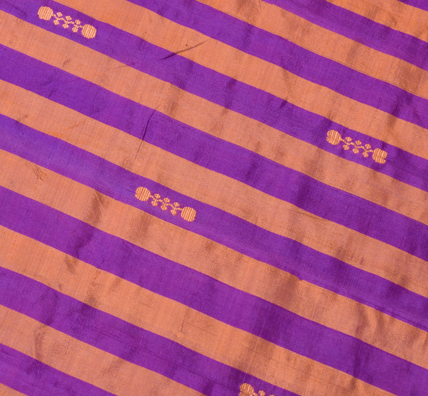 Sushila Vintage Purple Sari Remnant Scrap Stripes Woven Pure Silk Craft Fabric