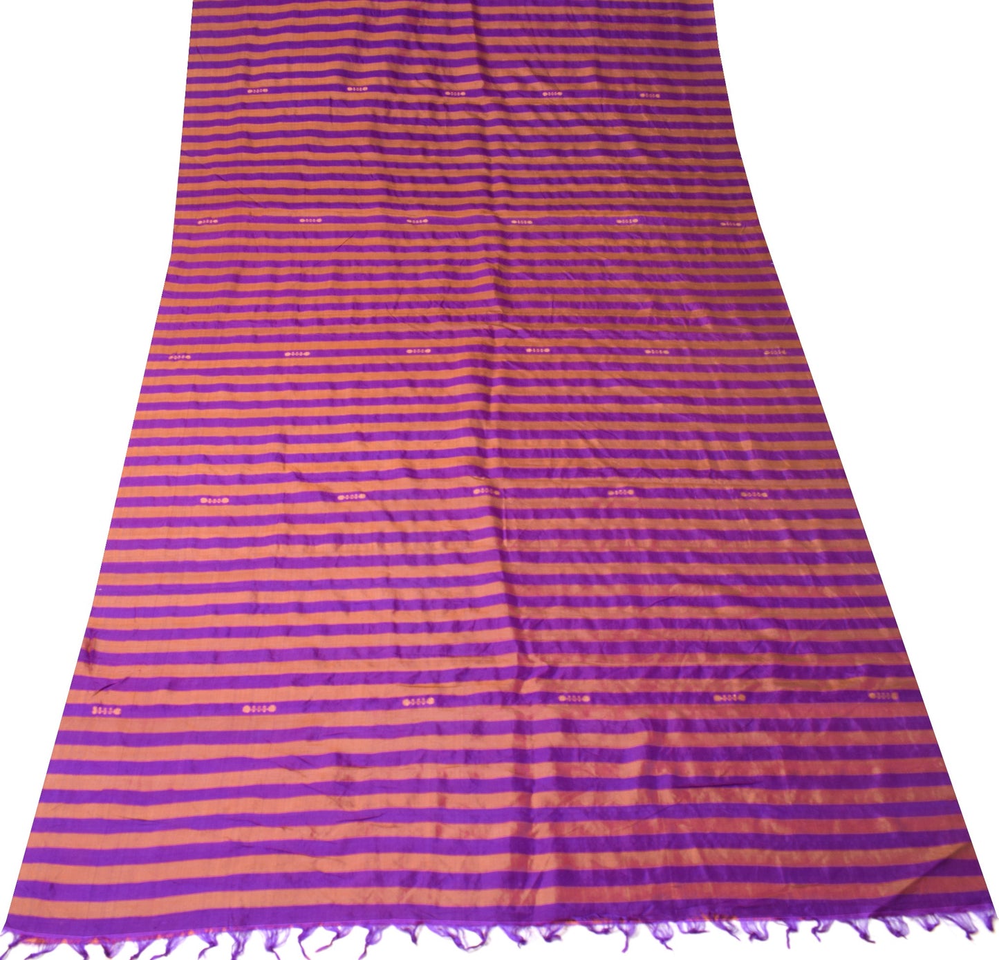 Sushila Vintage Purple Sari Remnant Scrap Stripes Woven Pure Silk Craft Fabric