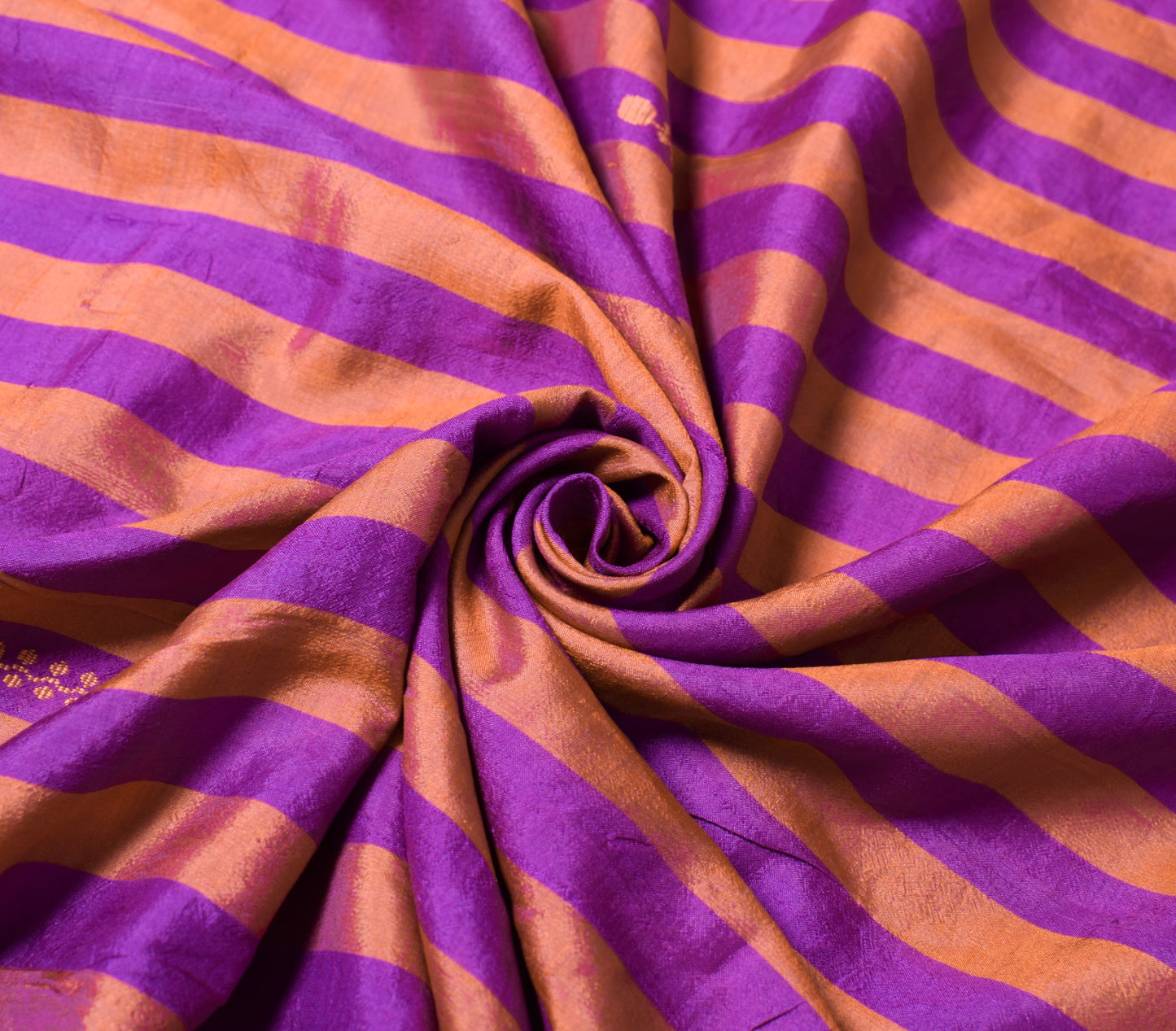 Sushila Vintage Purple Sari Remnant Scrap Stripes Woven Pure Silk Craft Fabric