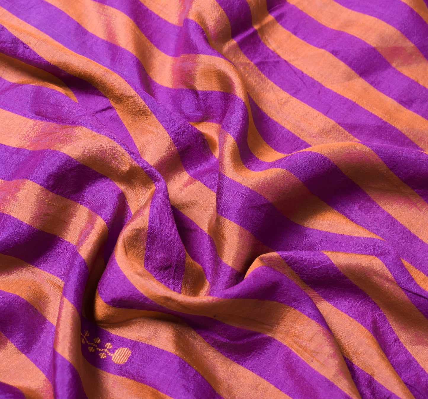 Sushila Vintage Purple Sari Remnant Scrap Stripes Woven Pure Silk Craft Fabric