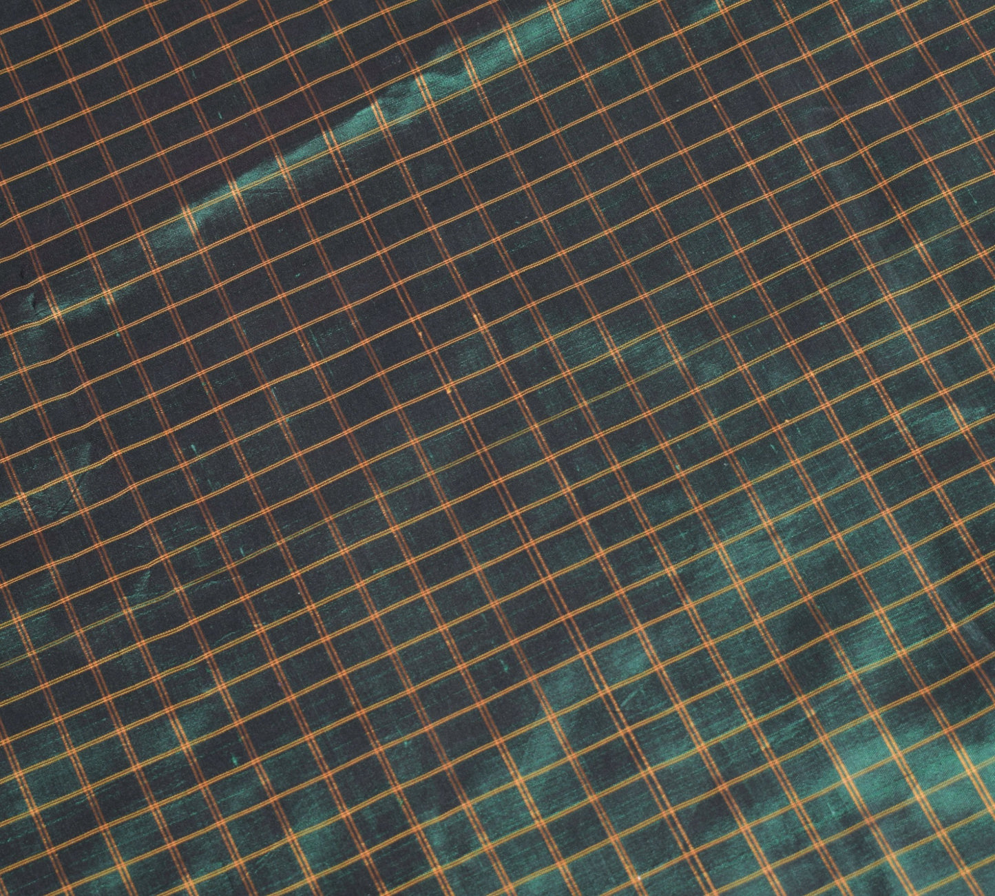Sushila Vintage Green Sari Remnant Scrap Woven Checks 100%Pure Silk Craft Fabric