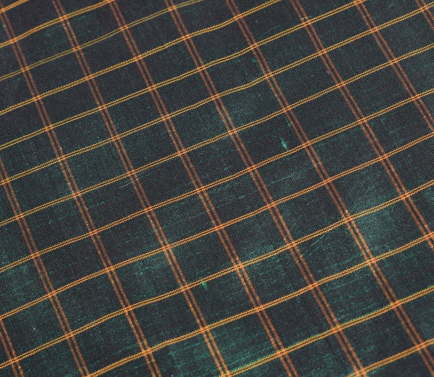 Sushila Vintage Green Sari Remnant Scrap Woven Checks 100%Pure Silk Craft Fabric
