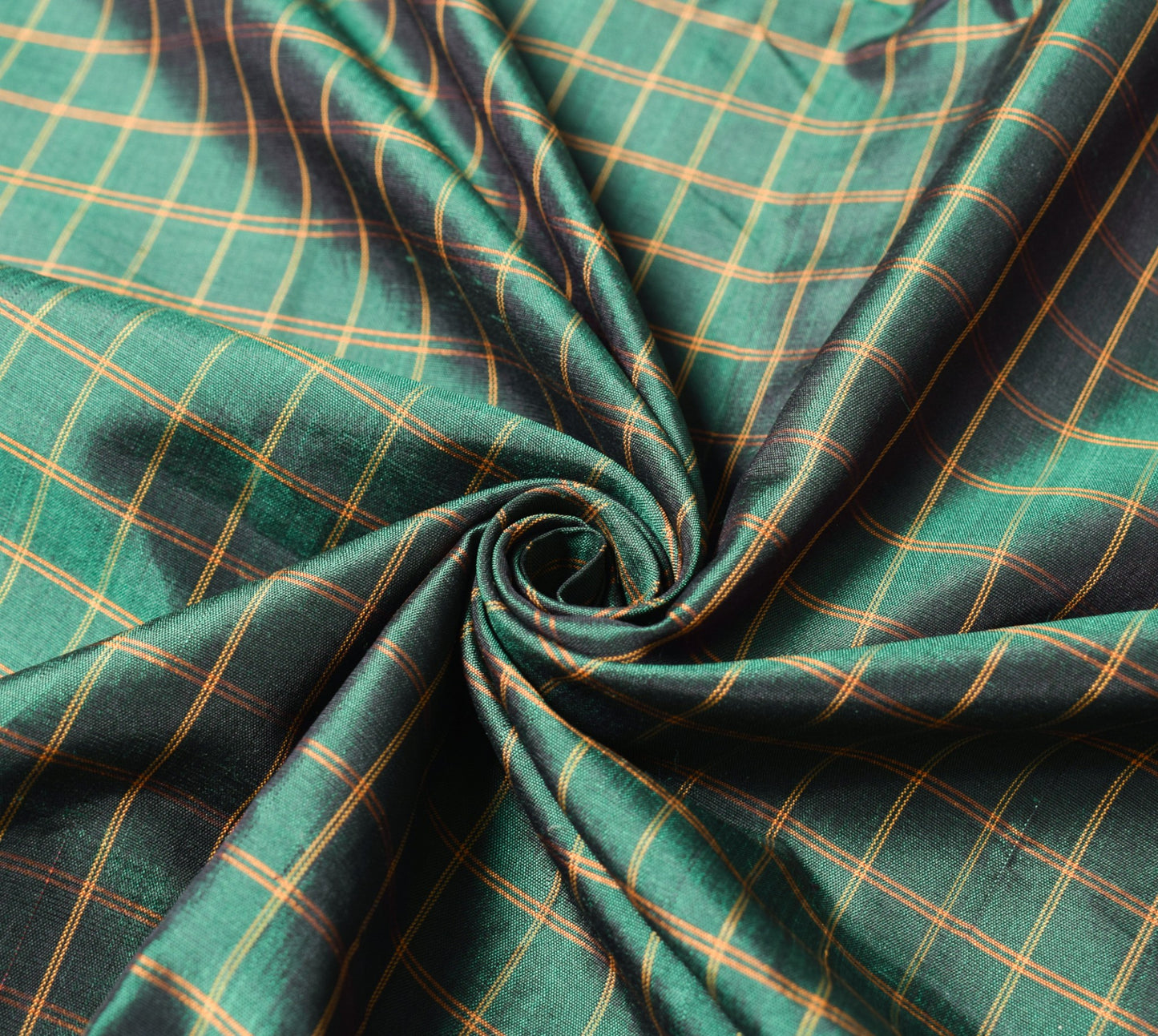 Sushila Vintage Green Sari Remnant Scrap Woven Checks 100%Pure Silk Craft Fabric