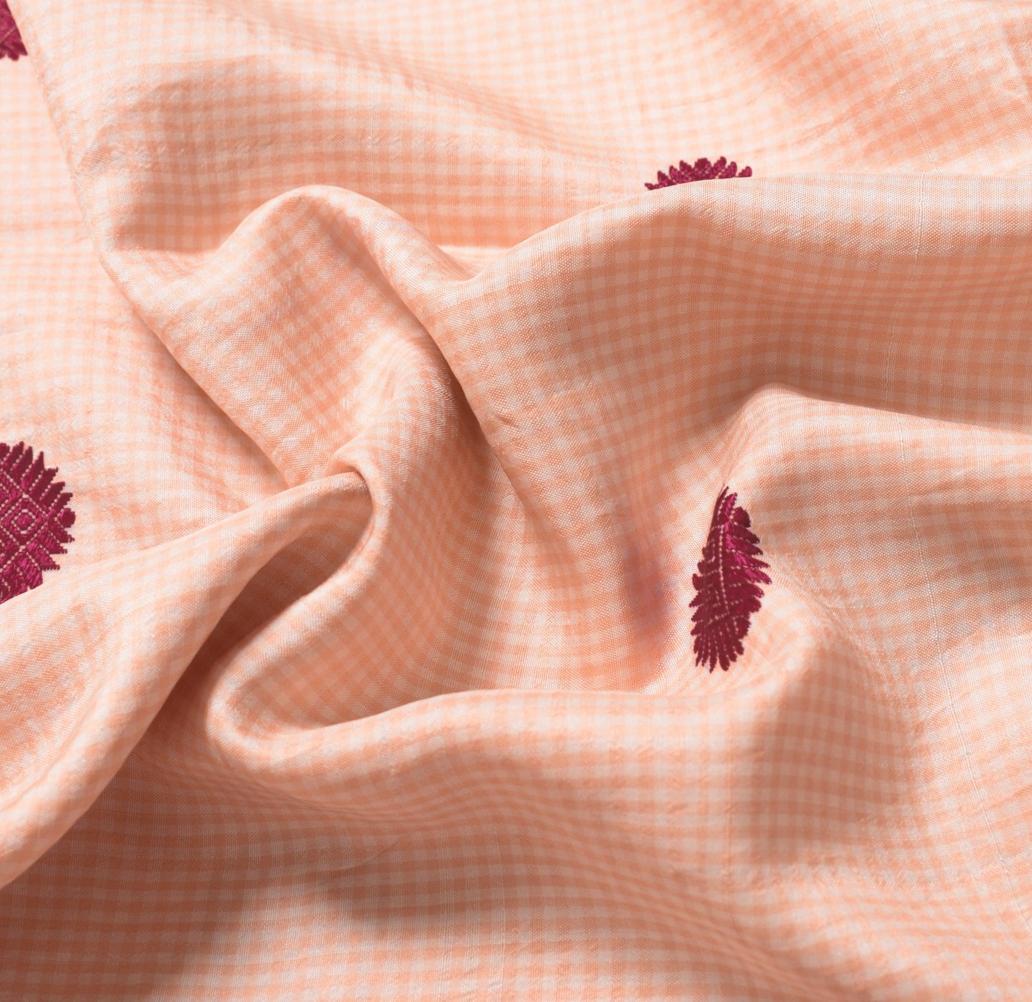 Sushila Vintage Pink Sari Remnant Scrap Hand Woven Phulkari Silk Craft Fabric