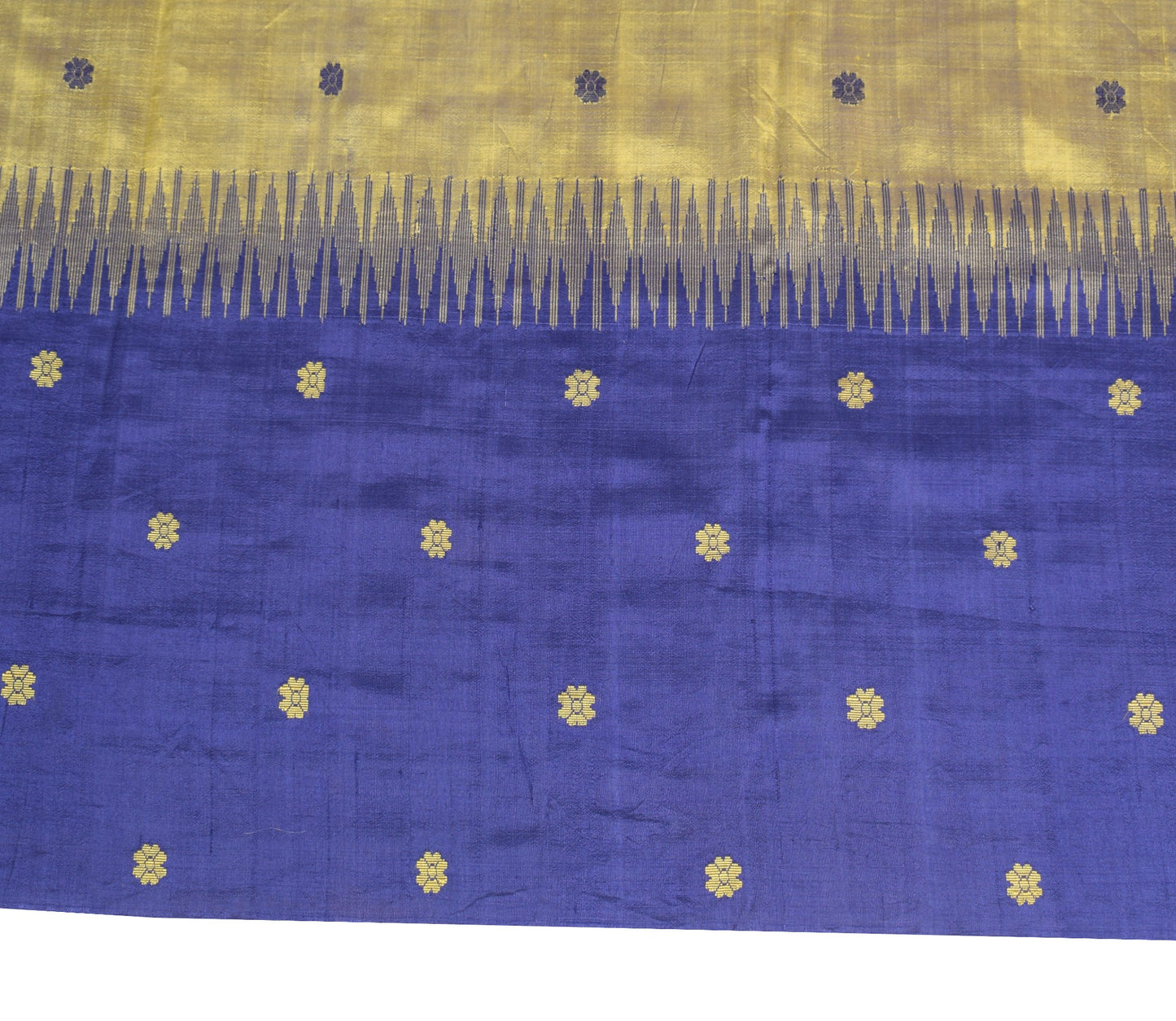 Sushila Vintage Hand Woven Sari Remnant Scrap PureSilk Green Floral Craft Fabric