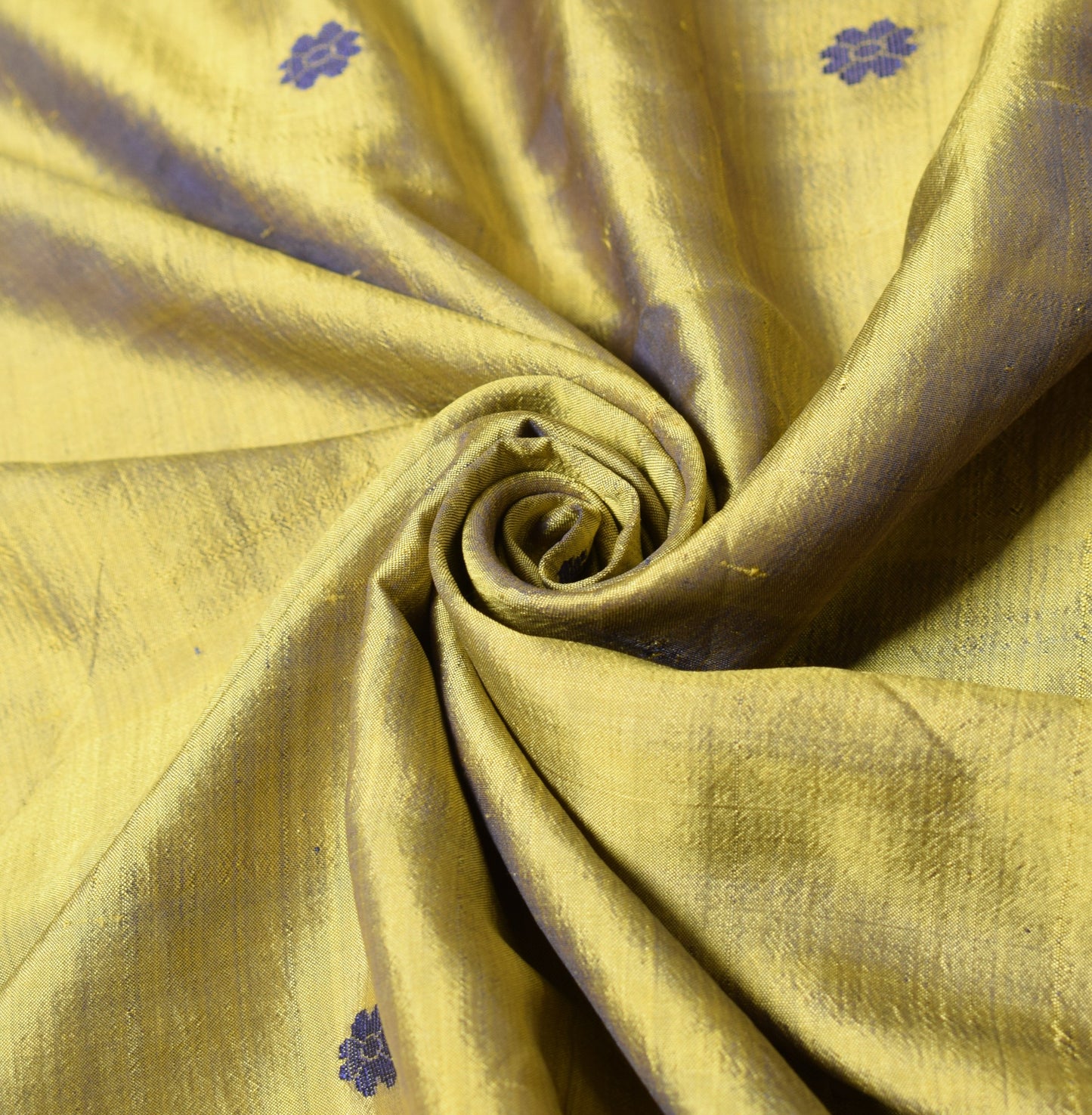 Sushila Vintage Hand Woven Sari Remnant Scrap PureSilk Green Floral Craft Fabric
