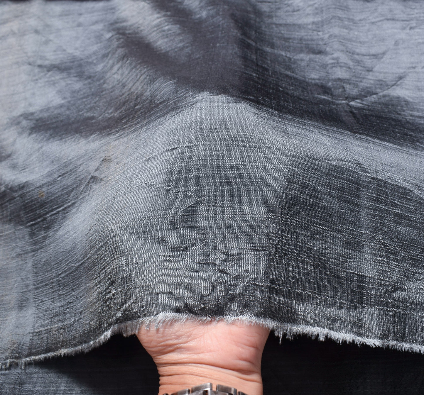 Sushila Vintage Gray Sari Remnant Scrap Dual Tone Pure Silk Soft Craft Fabric