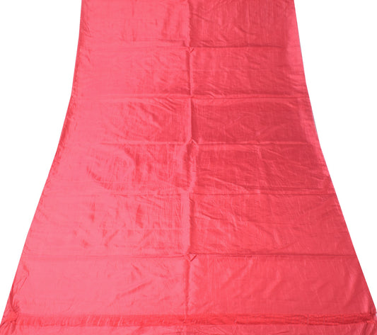 Sushila Vintage Pinkish Red Sari Remnant Scrap Pure Silk Plain Soft Craft Fabric