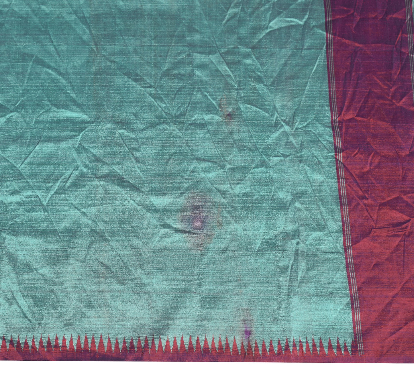 Sushila Vintage Teal Green Sari Remnant Scrap Hand Woven Pure Silk Craft Fabric