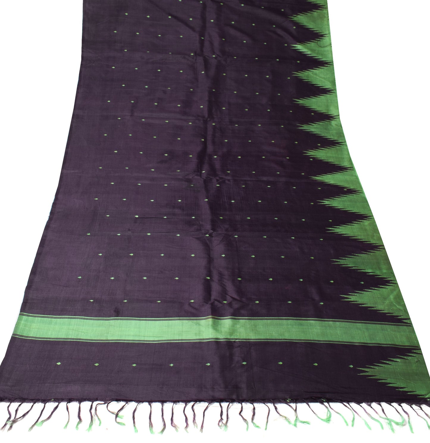 Sushila Vintage Dark Purple Sari Remnant Scrap Pure Silk Hand Woven Craft Fabric
