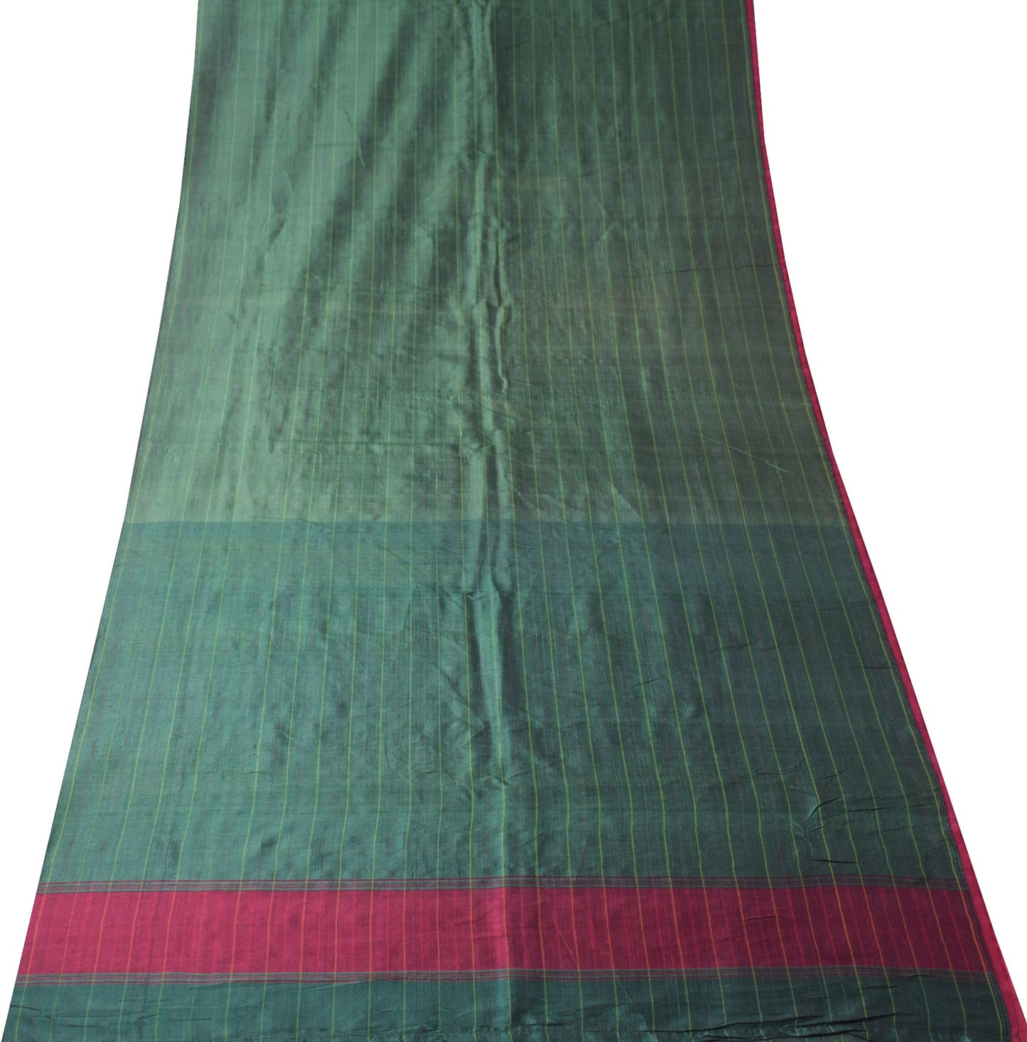 Sushila Vintage Dark Green Sari Remnant Scrap Woven Soft  Pure Silk Craft Fabric