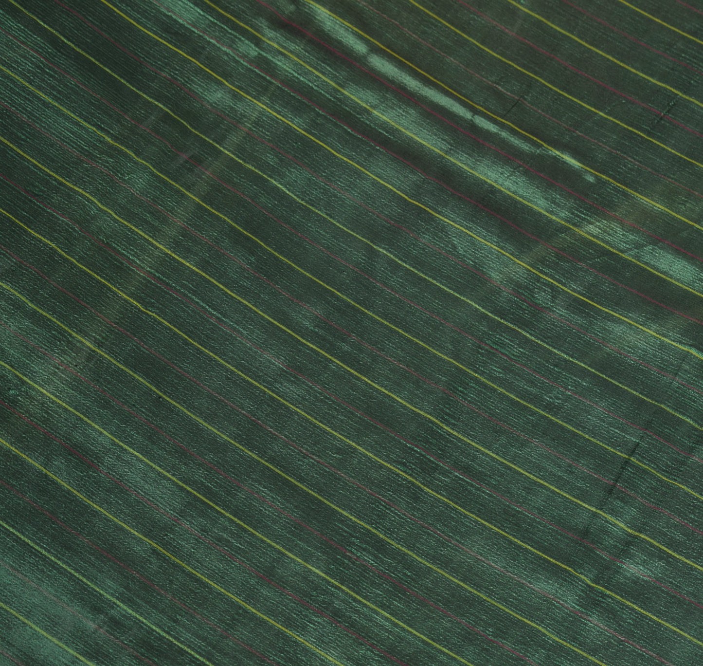 Sushila Vintage Dark Green Sari Remnant Scrap Woven Soft  Pure Silk Craft Fabric