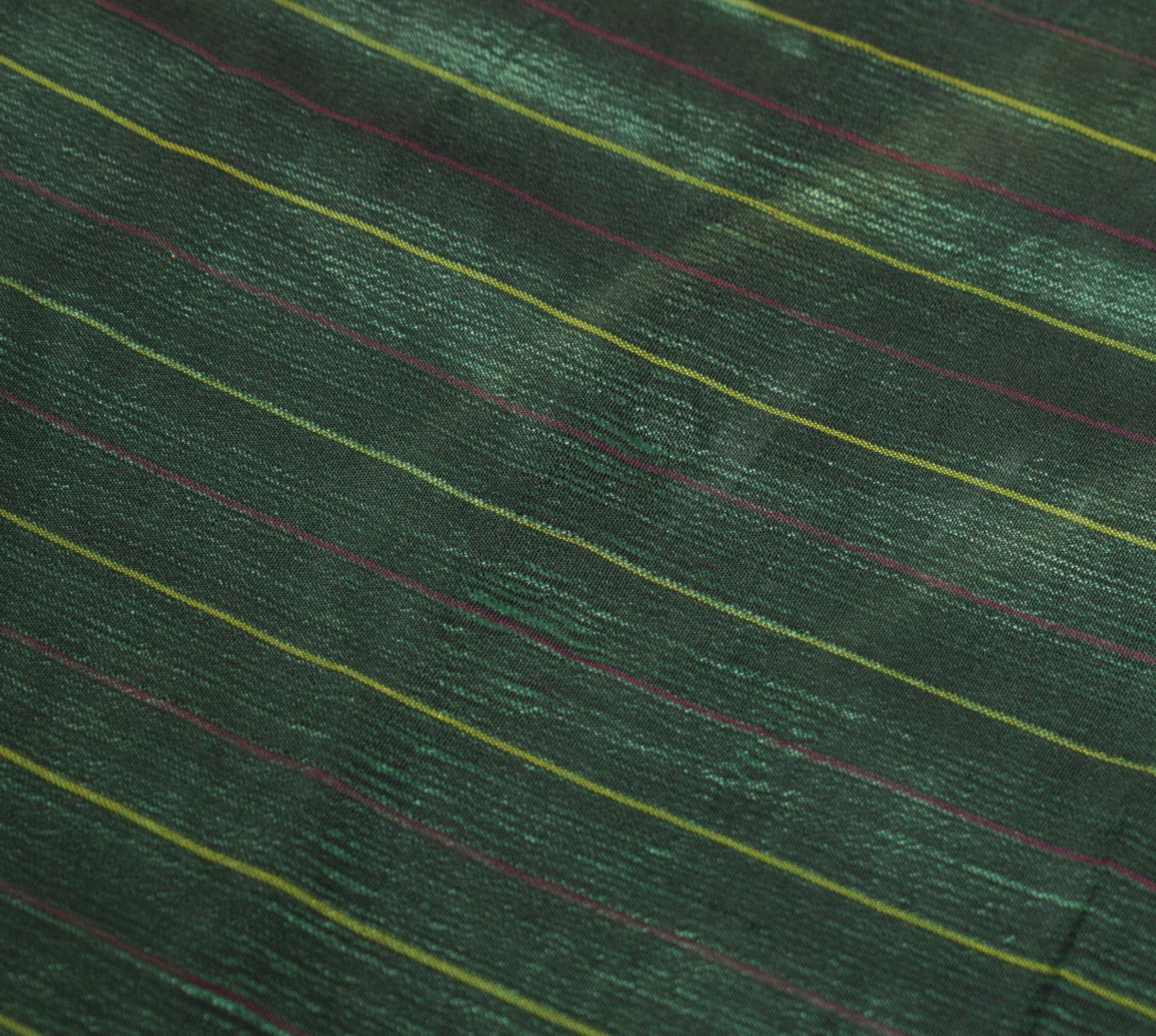 Sushila Vintage Dark Green Sari Remnant Scrap Woven Soft  Pure Silk Craft Fabric