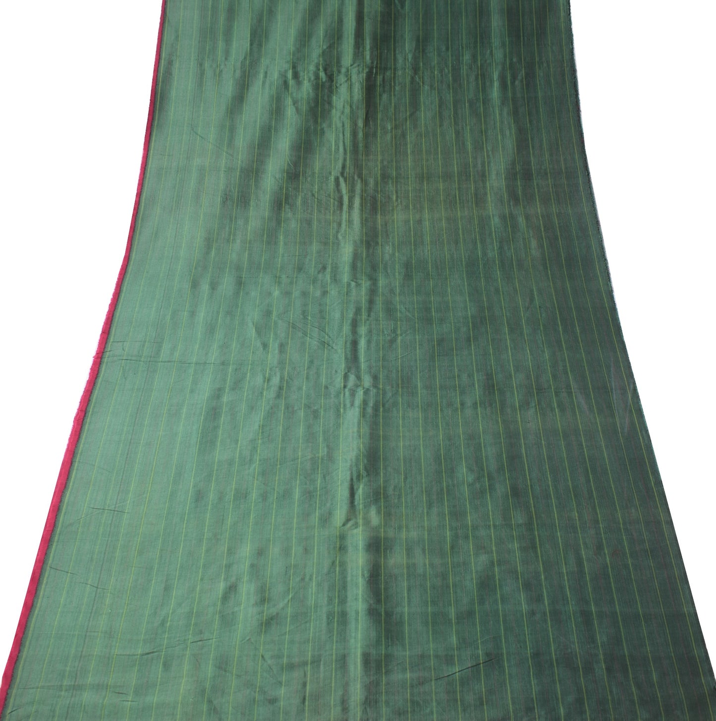 Sushila Vintage Dark Green Sari Remnant Scrap Woven Soft  Pure Silk Craft Fabric