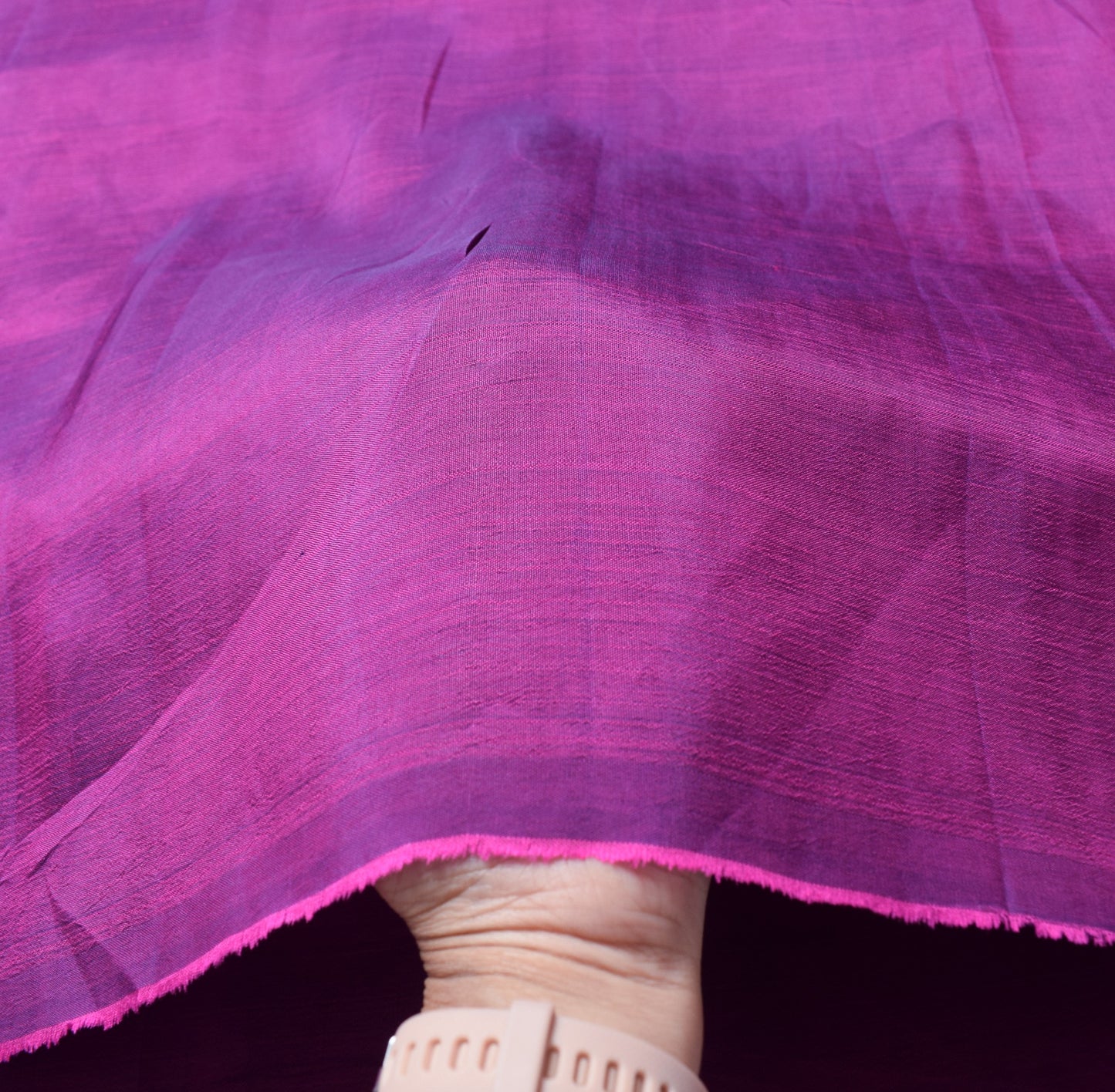Sushila Vintage Magenta Sari Remnant Scrap Dual Tone Pure Silk 5YD Craft Fabric