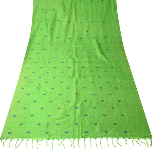 Sushila Vintage Floral Woven Sari Remnant Scrap Green Pure Silk 4YD Craft Fabric
