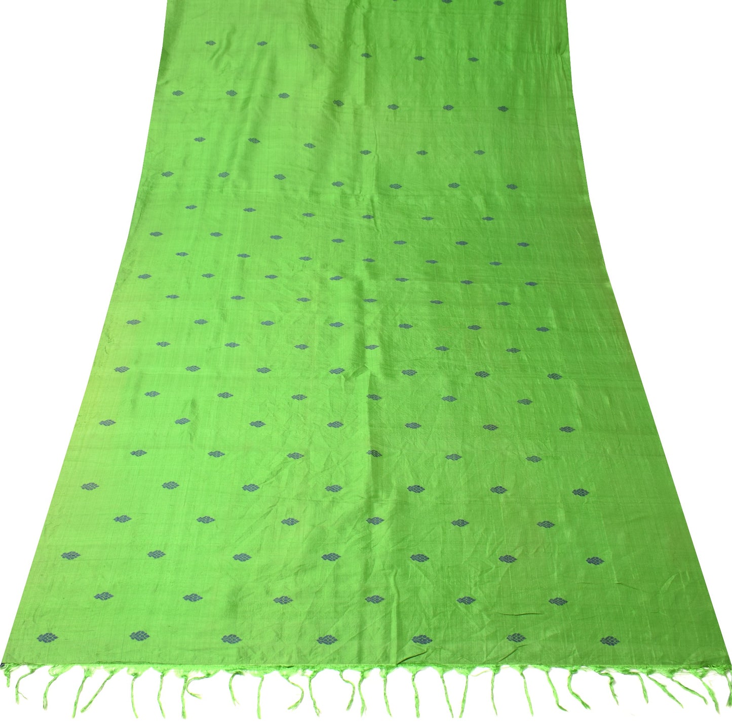 Sushila Vintage Floral Woven Sari Remnant Scrap Green Pure Silk 4YD Craft Fabric
