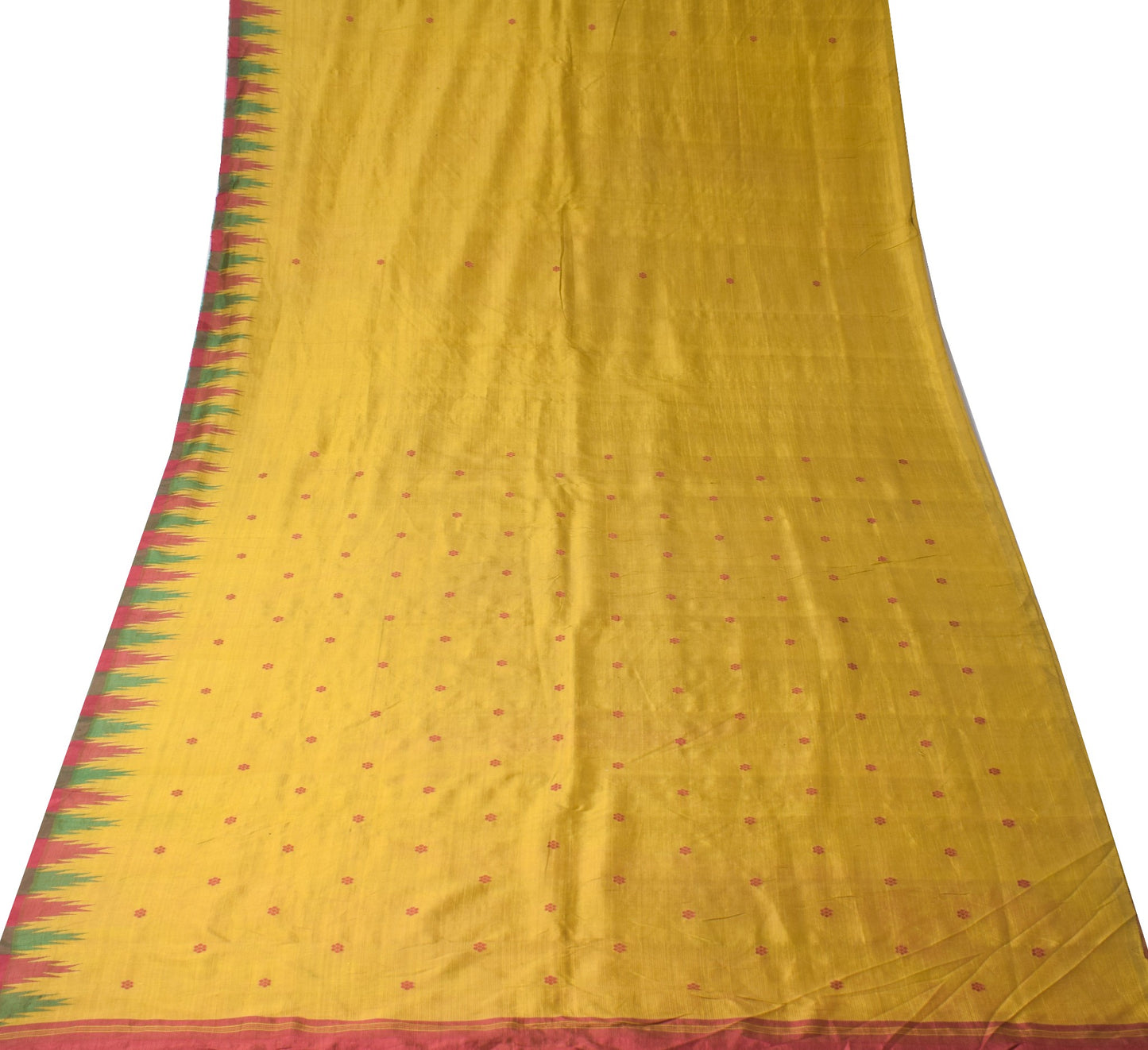 Sushila Vintage Mustard Sari Remnant Scrap Hand Woven Pure Silk 4Yd Craft Fabric