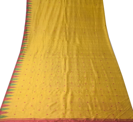 Sushila Vintage Mustard Sari Remnant Scrap Hand Woven Pure Silk 4Yd Craft Fabric