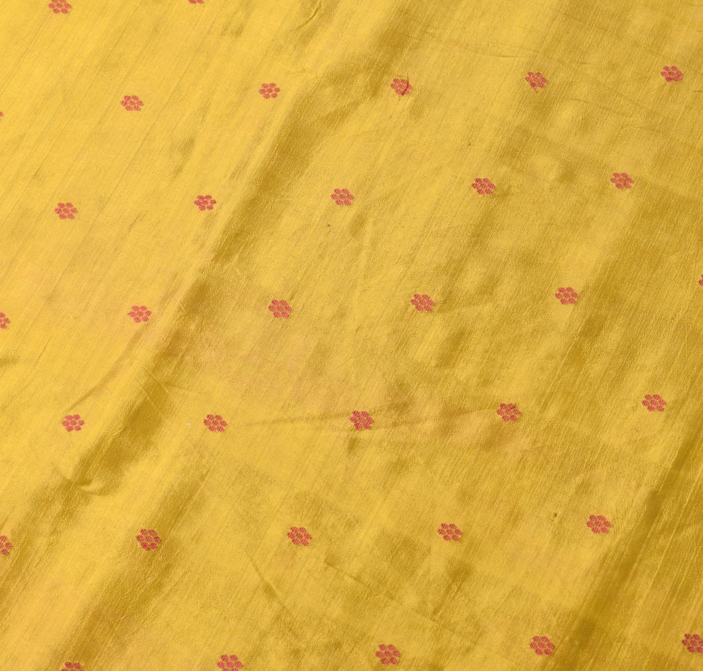 Sushila Vintage Mustard Sari Remnant Scrap Hand Woven Pure Silk 4Yd Craft Fabric