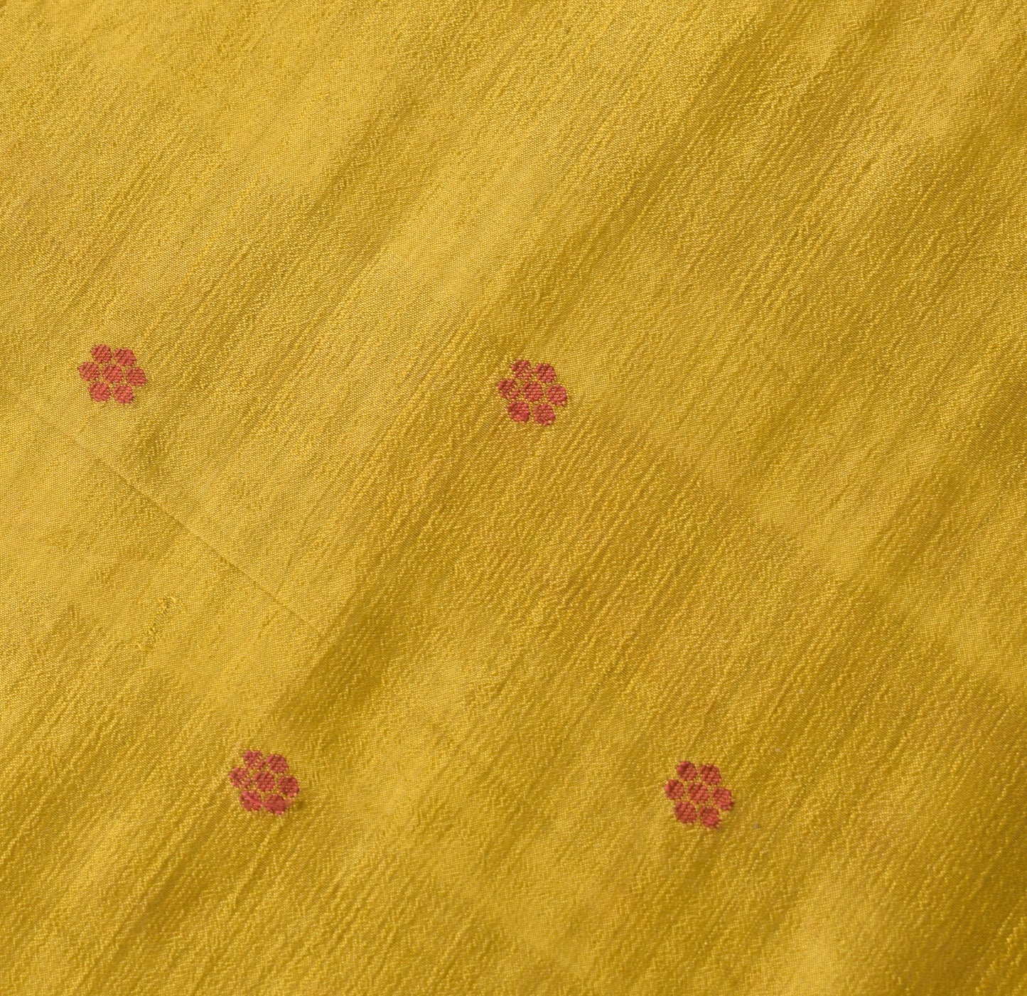 Sushila Vintage Mustard Sari Remnant Scrap Hand Woven Pure Silk 4Yd Craft Fabric