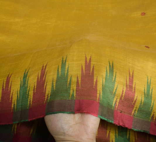 Sushila Vintage Mustard Sari Remnant Scrap Hand Woven Pure Silk 4Yd Craft Fabric