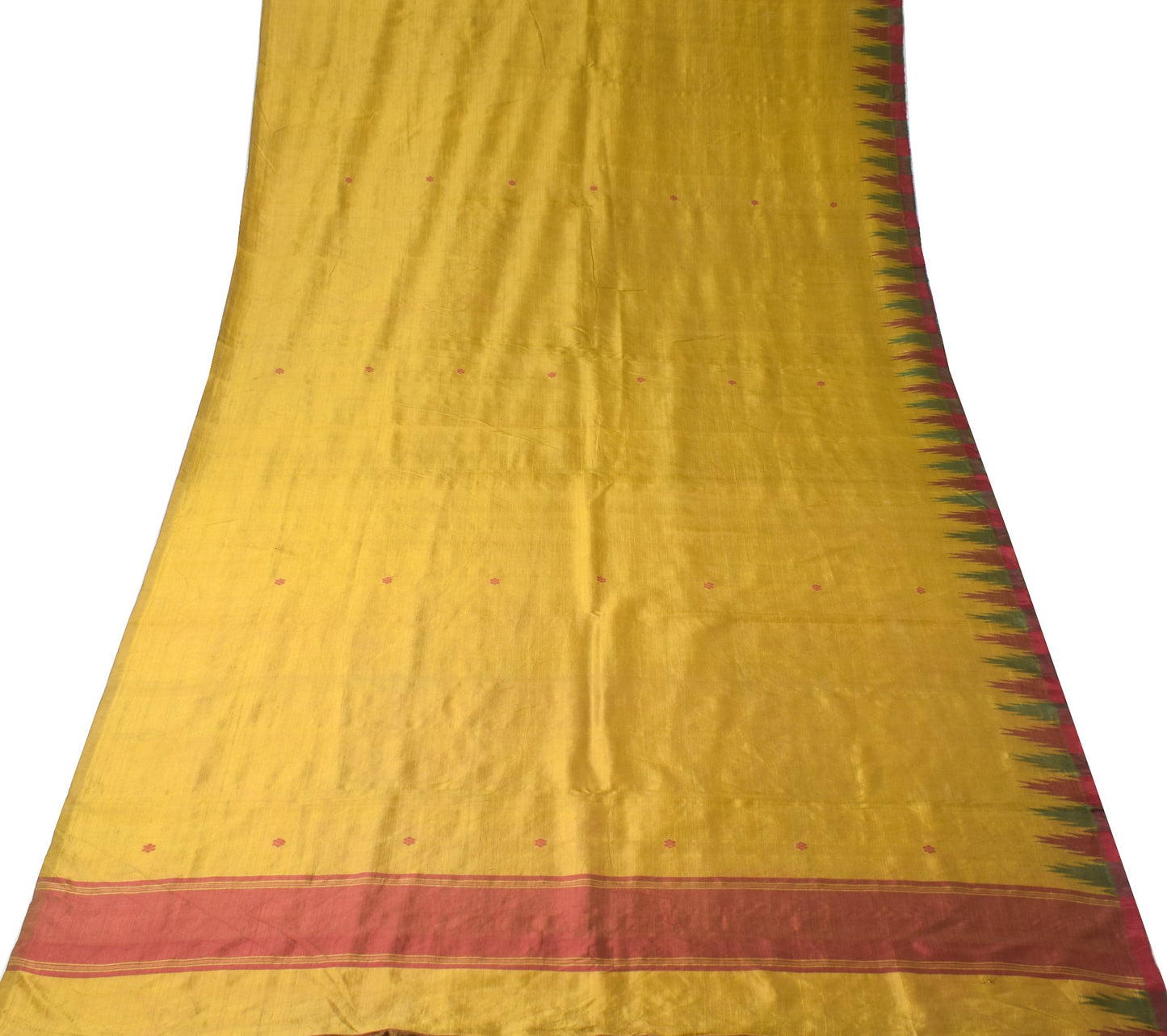 Sushila Vintage Mustard Sari Remnant Scrap Hand Woven Pure Silk 4Yd Craft Fabric