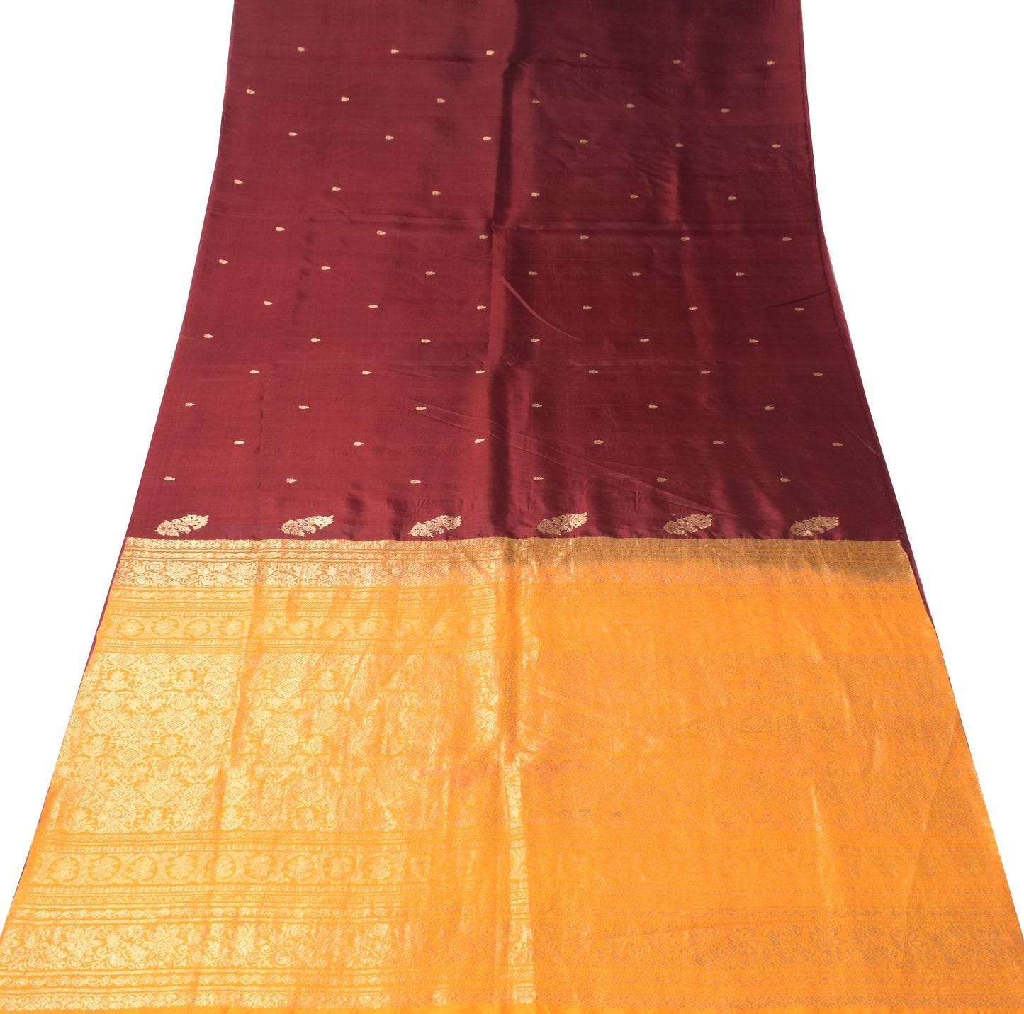 Sushila Vintage Maroon Sari Remnant Scrap Brocade Pure South Silk Craft Fabric
