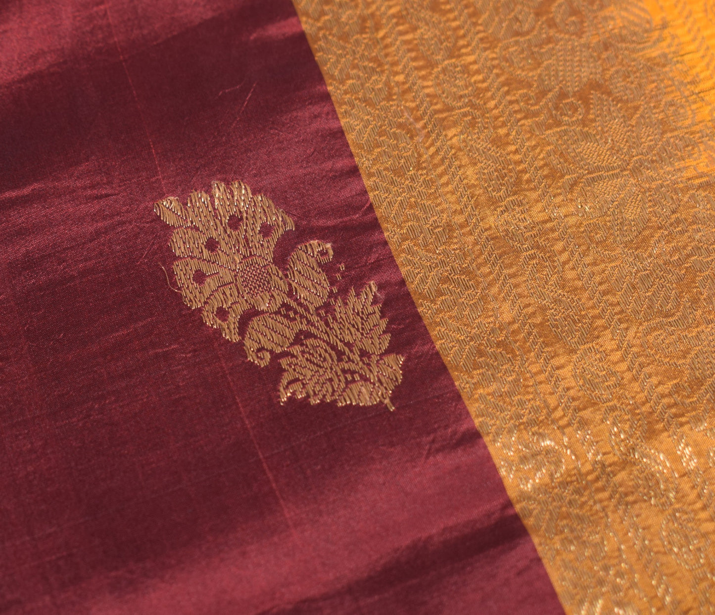Sushila Vintage Maroon Sari Remnant Scrap Brocade Pure South Silk Craft Fabric