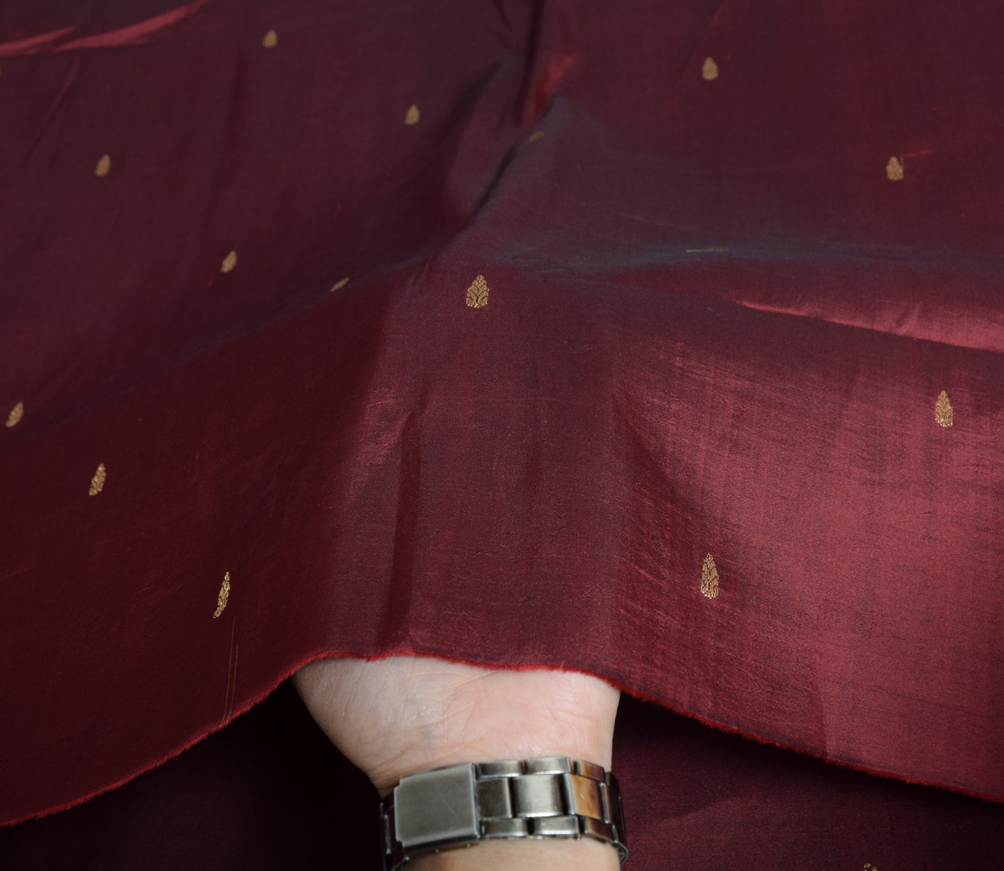 Sushila Vintage Maroon Sari Remnant Scrap Brocade Pure South Silk Craft Fabric