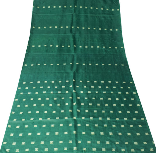 Sushila Vintage Hand Woven Sari Remnant Scrap Green Pure Silk Craft Fabric
