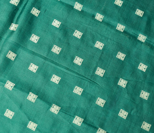 Sushila Vintage Hand Woven Sari Remnant Scrap Green Pure Silk Craft Fabric