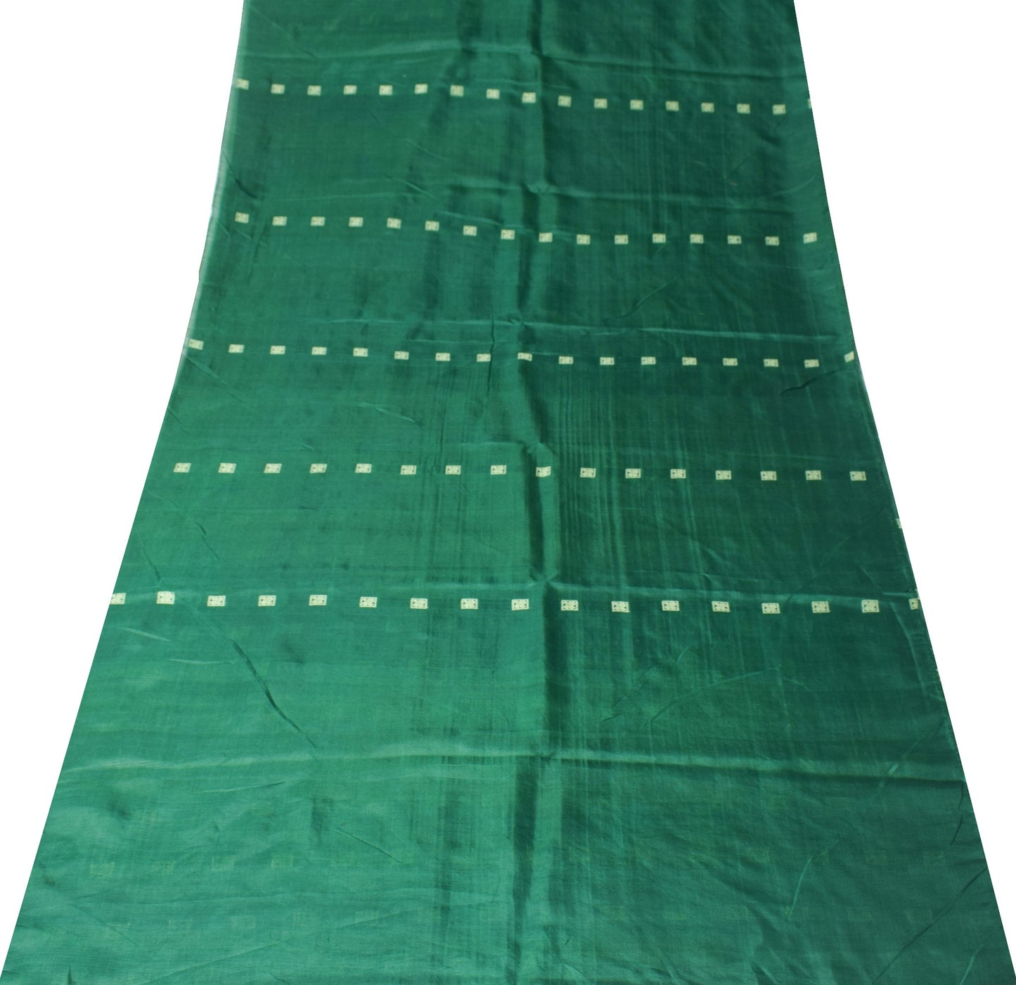 Sushila Vintage Hand Woven Sari Remnant Scrap Green Pure Silk Craft Fabric