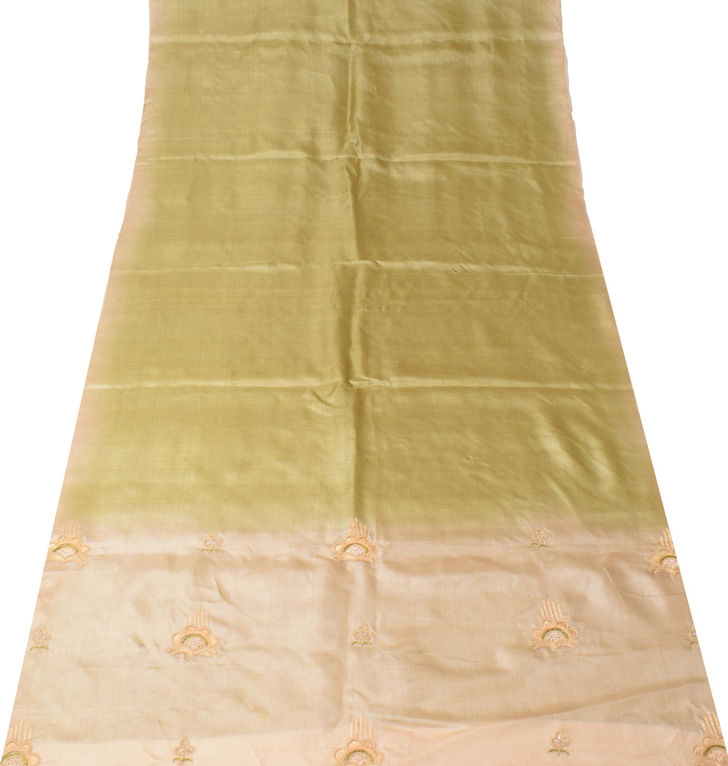 Sushila Vintage Pure Tussar Silk Sari Remnant Scrap Embroidered Craft Fabric