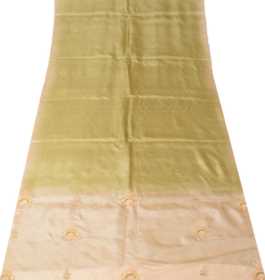 Sushila Vintage Pure Tussar Silk Sari Remnant Scrap Embroidered Craft Fabric