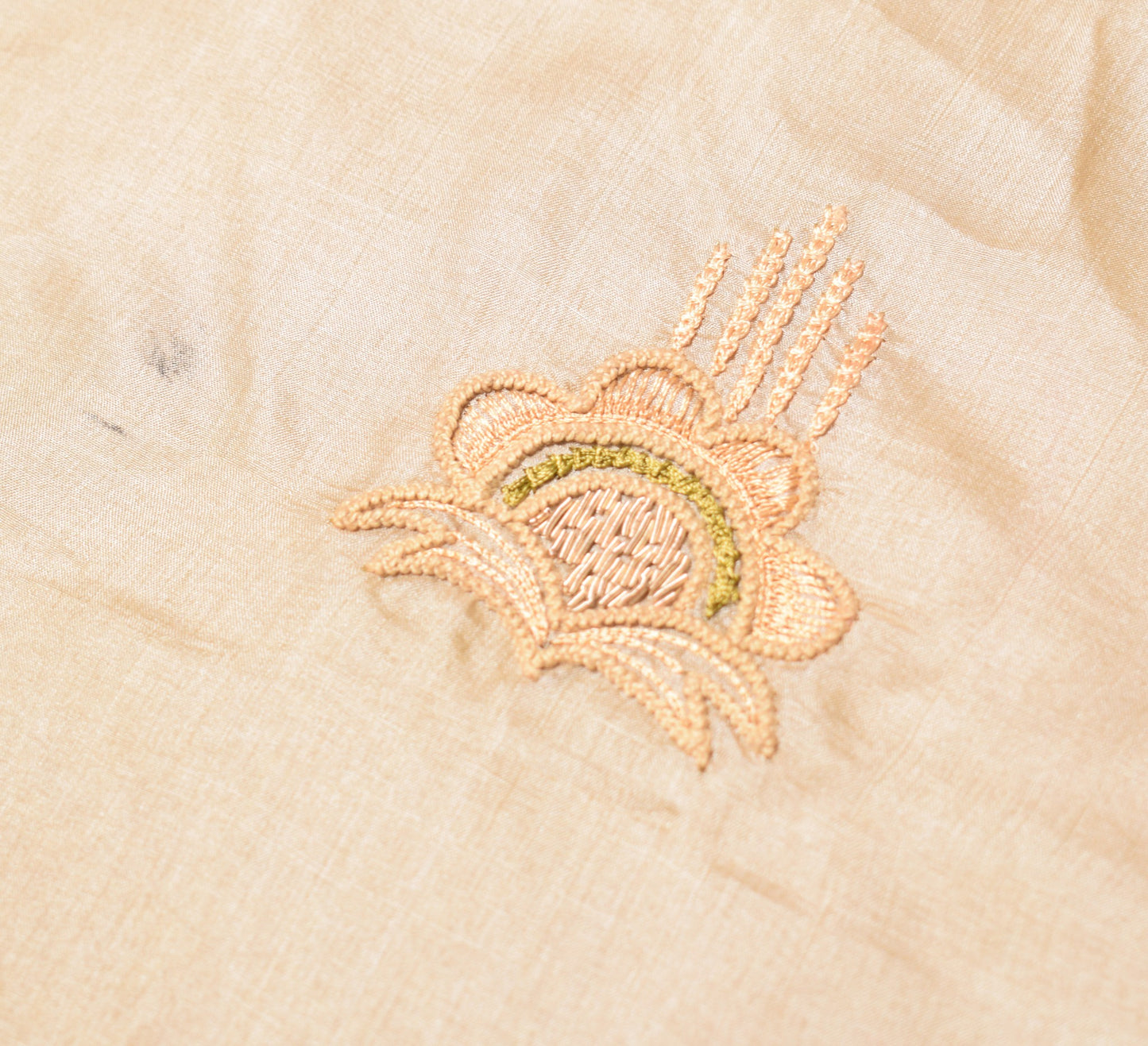 Sushila Vintage Pure Tussar Silk Sari Remnant Scrap Embroidered Craft Fabric