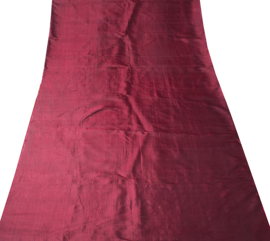 Sushila Vintage Maroon Sari Remnant Scrap Stripes woven Pure Silk Craft Fabric